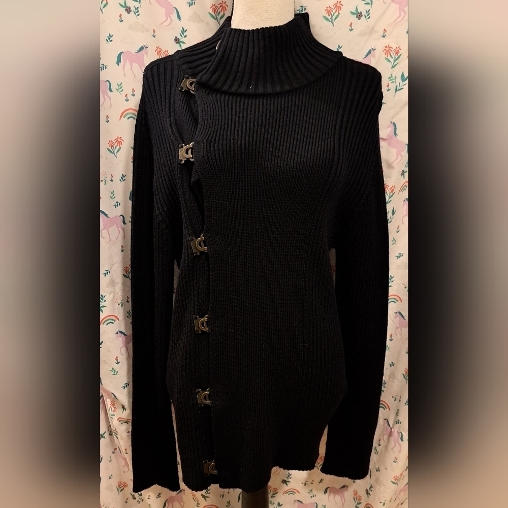 Vintage Y2K Dolce & Gabbana Black Knit Virgin Wool Goth Moto Sweater Dress SZ XL